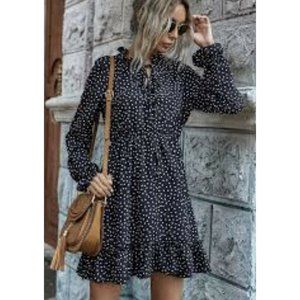 NEW NWT ZARA Polka Dot Babydoll Peasant DRESS Long Sleeve XS Sheer Fairy Goth